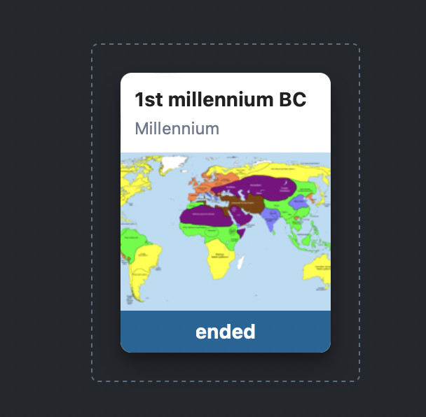 Image of a card asking when the first millennium BC ended.