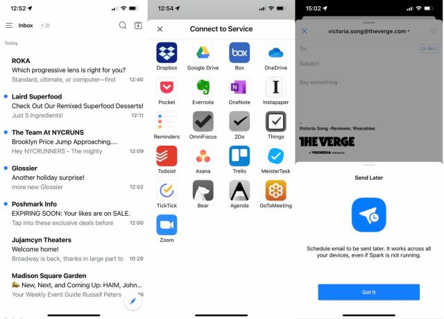 Screenshots of Spark email app