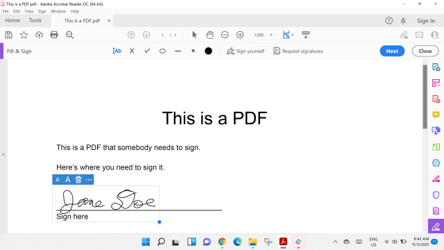 Now place your signature where you want it.