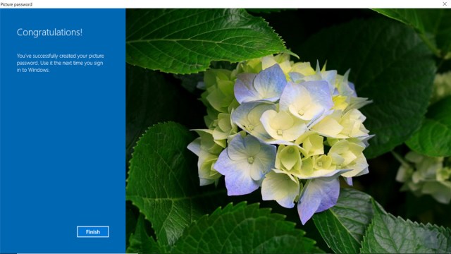 Picture password setup completion page