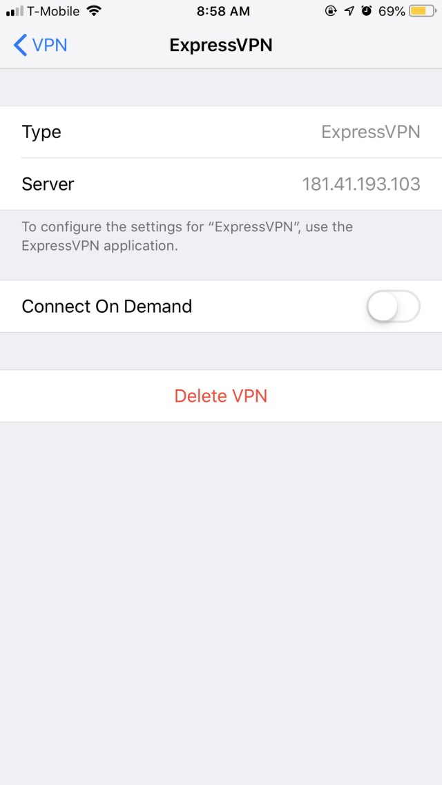 This is also where you can delete the VPN.
