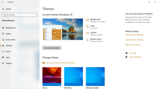 Themes menu
