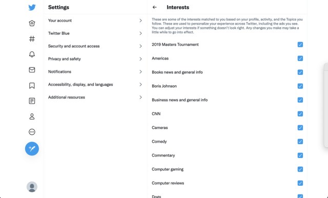 “Interests from Twitter” tells you all the various interests that Twitter has matched to you based on your activity.