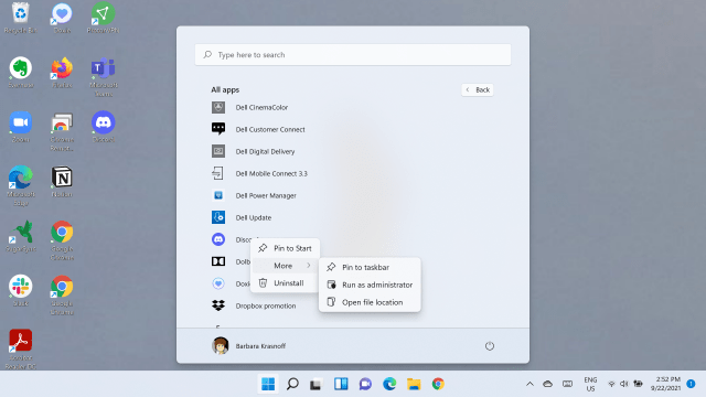 You can also pin an app to your tasks from the “All apps” menu.
