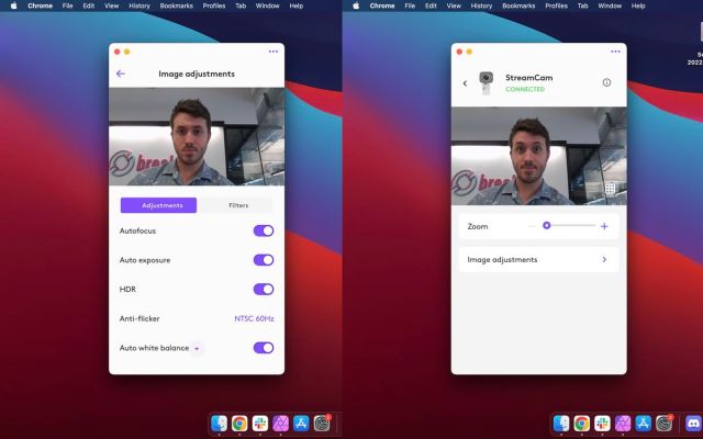 Screenshots showing how the Logi Tune looks running on MacOS.