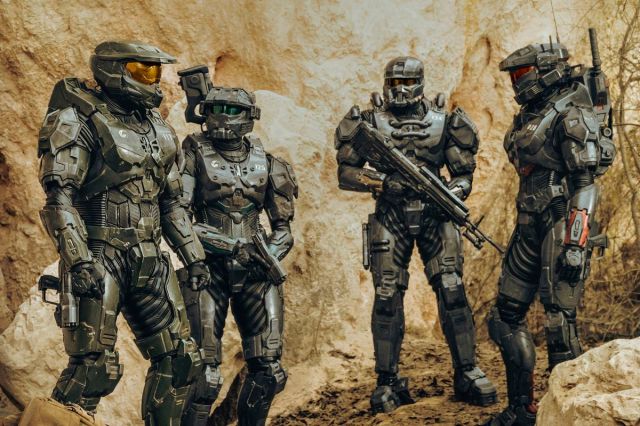 Pablo Schreiber as Master Chief, Kate Kennedy as Kai, Bentley Kalu as Vannak and Natasha Culzac as Riz.