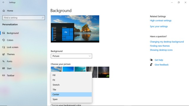 Fit options for a picture background