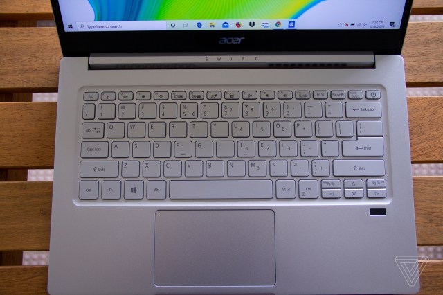 The Acer Swift 3’s keyboard from above.