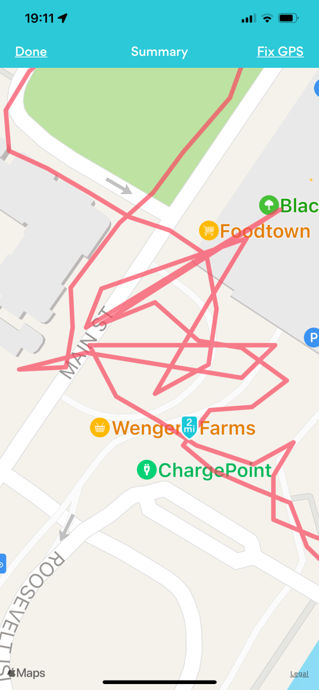 Runkeeper app screenshot showing much messier GPS tracking than the Ultra’s in the same area