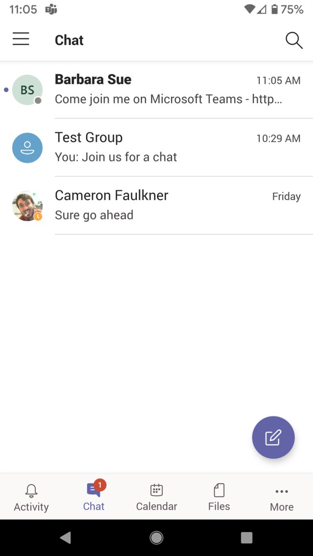 To begin a chat, you can select a previous participant, or tap the pencil icon for a new one.