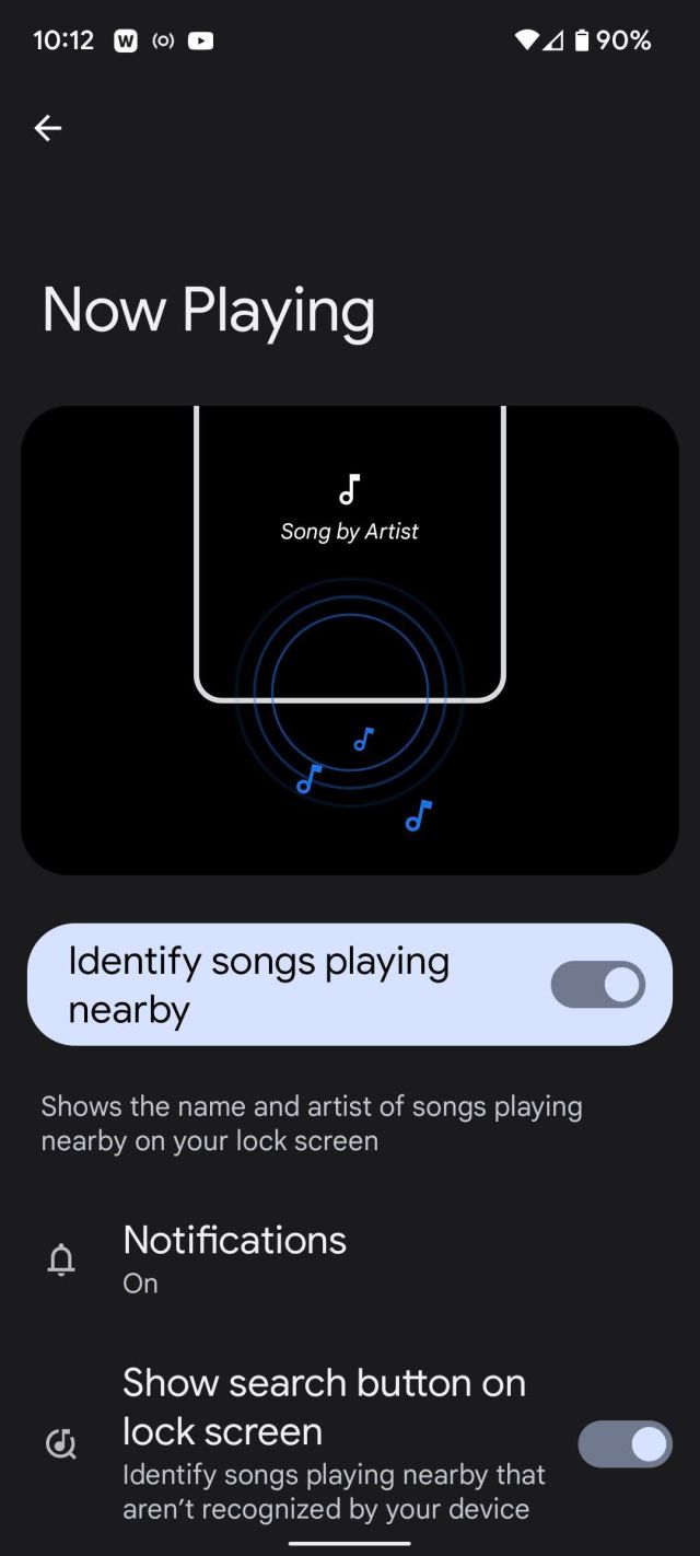 Toggle on “Identify songs playing nearby”