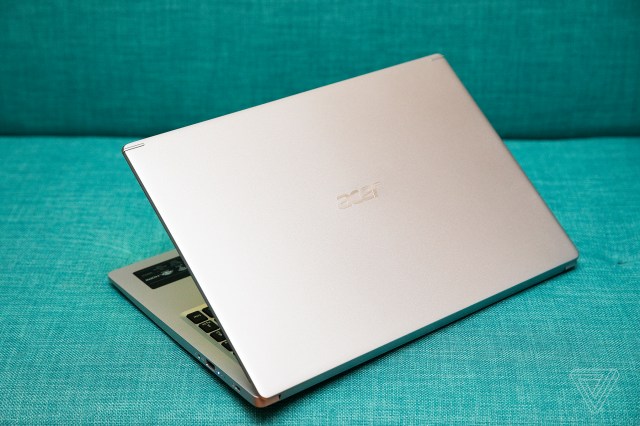 The Acer Aspire 5 from the back, half open.