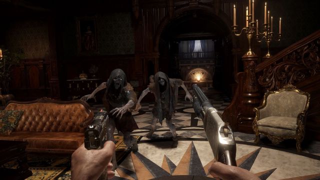 A screenshot of Resident Evil Village in VR.