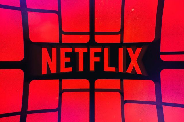 The Netflix banner on a red and black gridded background.