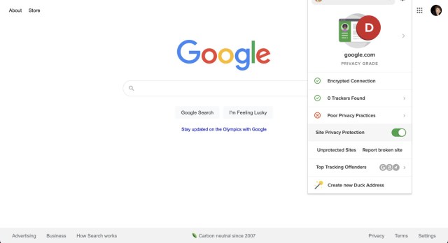 The browser extension also rates the site you’re on.