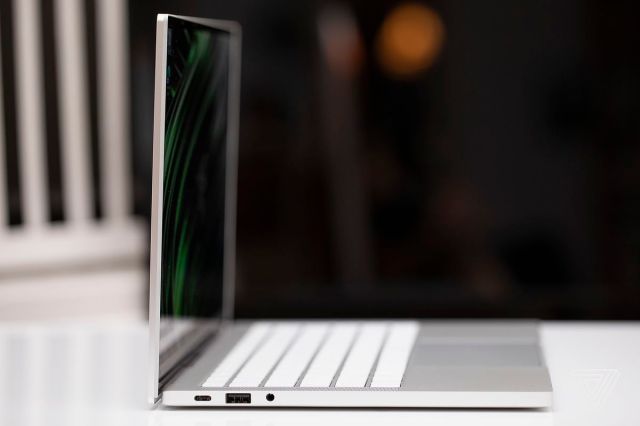 The Razer Book 13 seen perpendicular from the left side.
