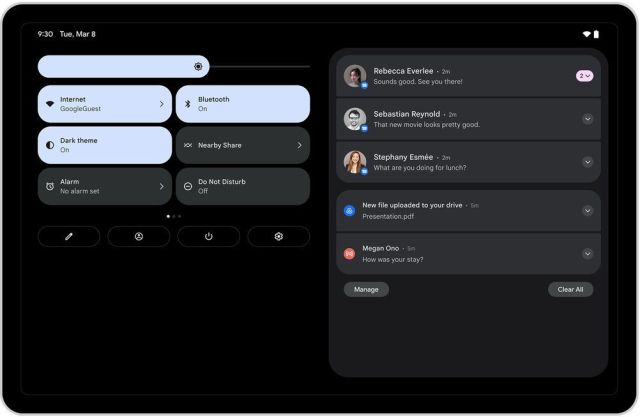 Android 12L displays notifications and settings side by side to take advantage of big screens