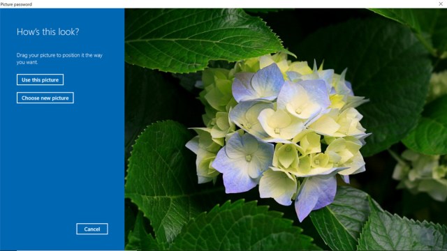 Picture password setup page for choosing an image