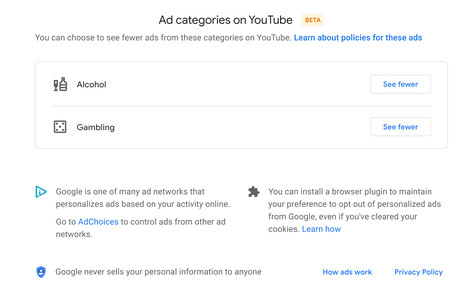 Picture showing the categories with buttons that say “See fewer”