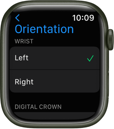 Render of the orientation menu shown on an Apple Watch screen