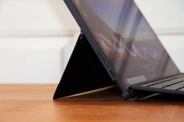 ThinkPad X12 Detachable kickstand from the left up close.