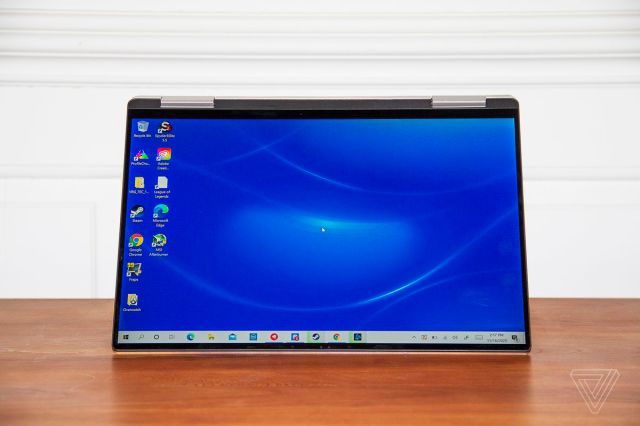 The Dell XPS 13 2-in-1 in tent mode.
