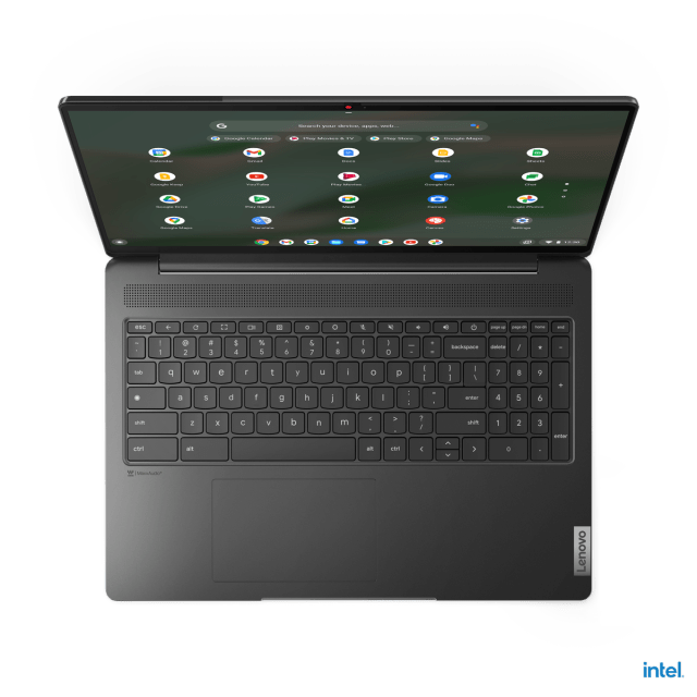 The IdeaPad 5i Chromebook open and seen from above on a white background.