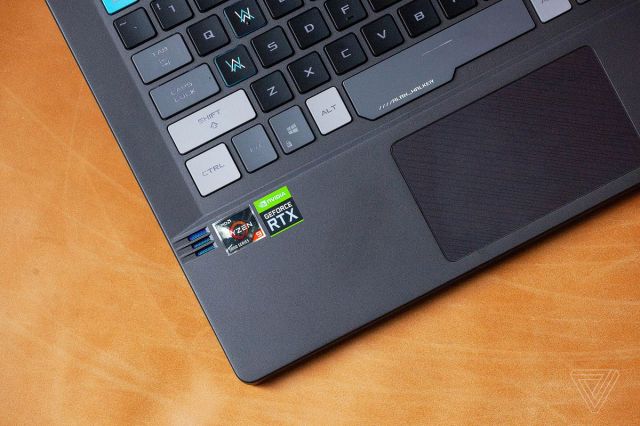 The left palm rest of the Asus ROG Zephyrus G14 Alan Walker Edition seen from above.