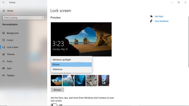 Lock screen dropdown menu