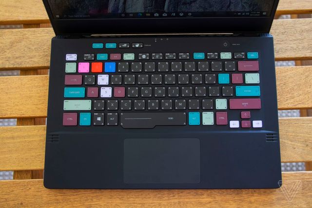 The Asus ROG Zephyrus G14 keyboard from above.