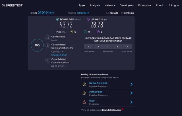 Speedtest.net test page