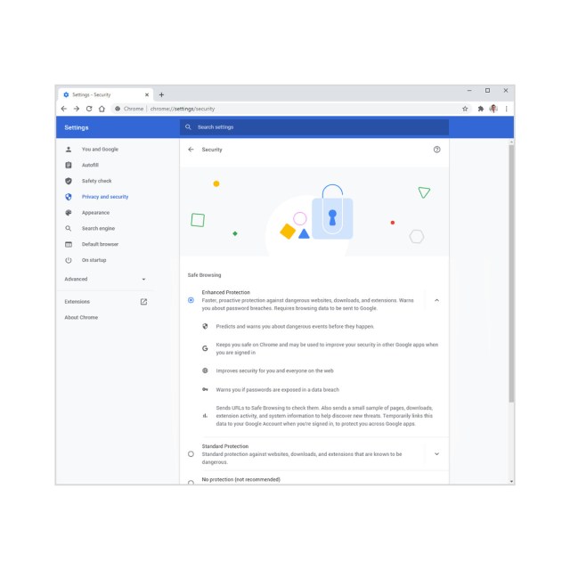 Safe browsing settings in Chrome