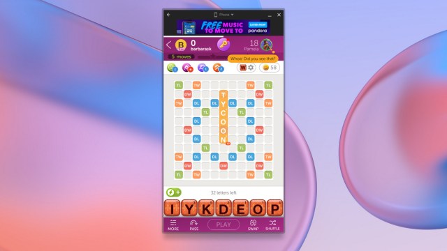 Words 2 Android app on Chrome screen