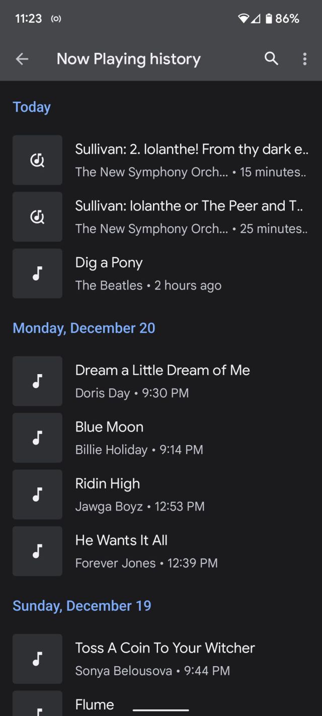 Your Now Playing history can let you know what you’ve listened to in the past.