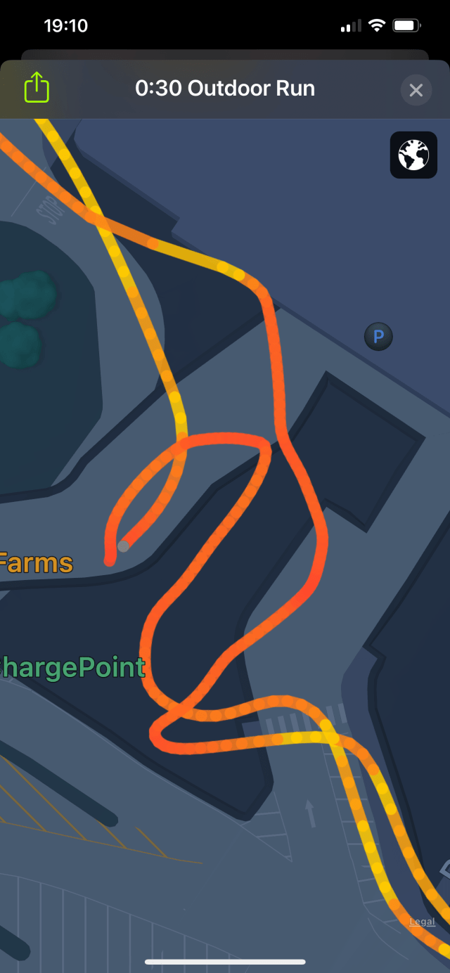 Screenshot of map showing the Ultra’s mapping of a hard GPS area