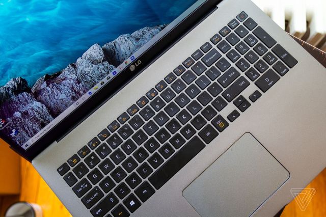 The LG Gram 17’s keyboard from above.