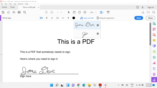 Your signature is now available whenever you need it.