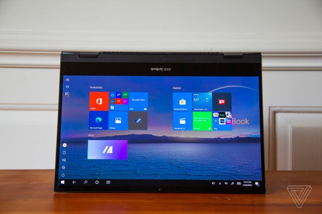 The Asus Zenbook Flip in tent mode.