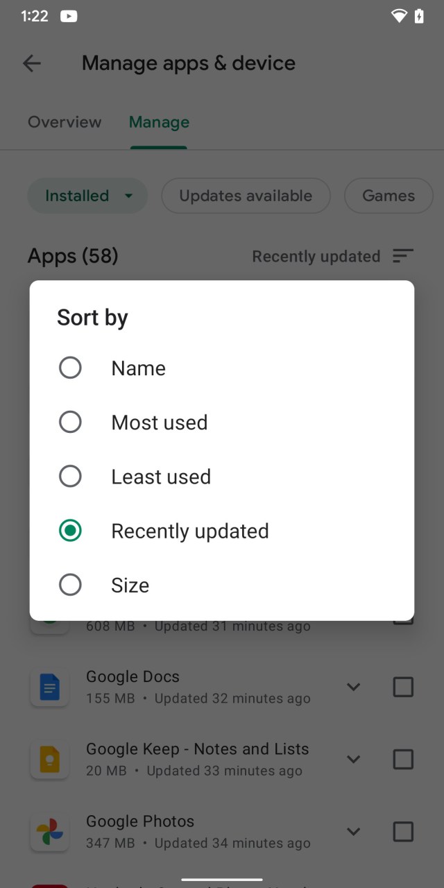 You can sort your app list in a variety of ways to check which can be removed.