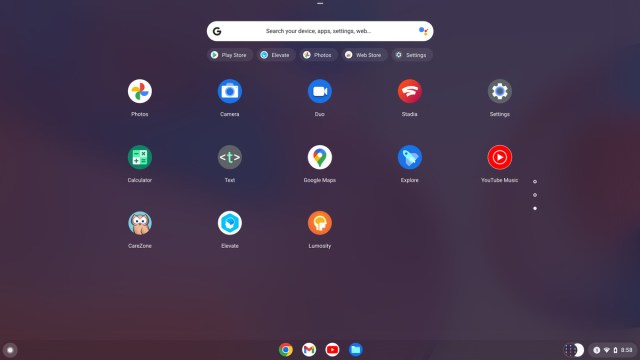 Launcher showing Chrome OS apps