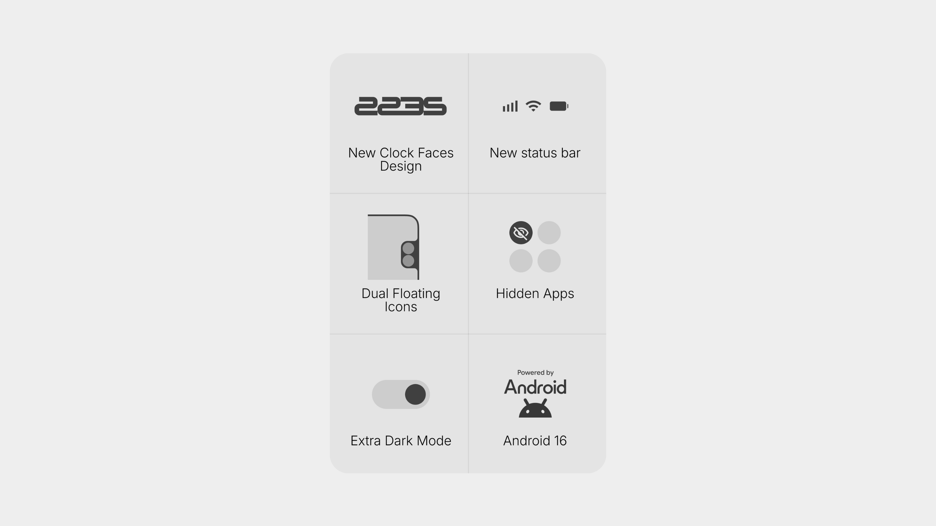 A marketing grid, showcasing Nothing OS 4.0's new features.