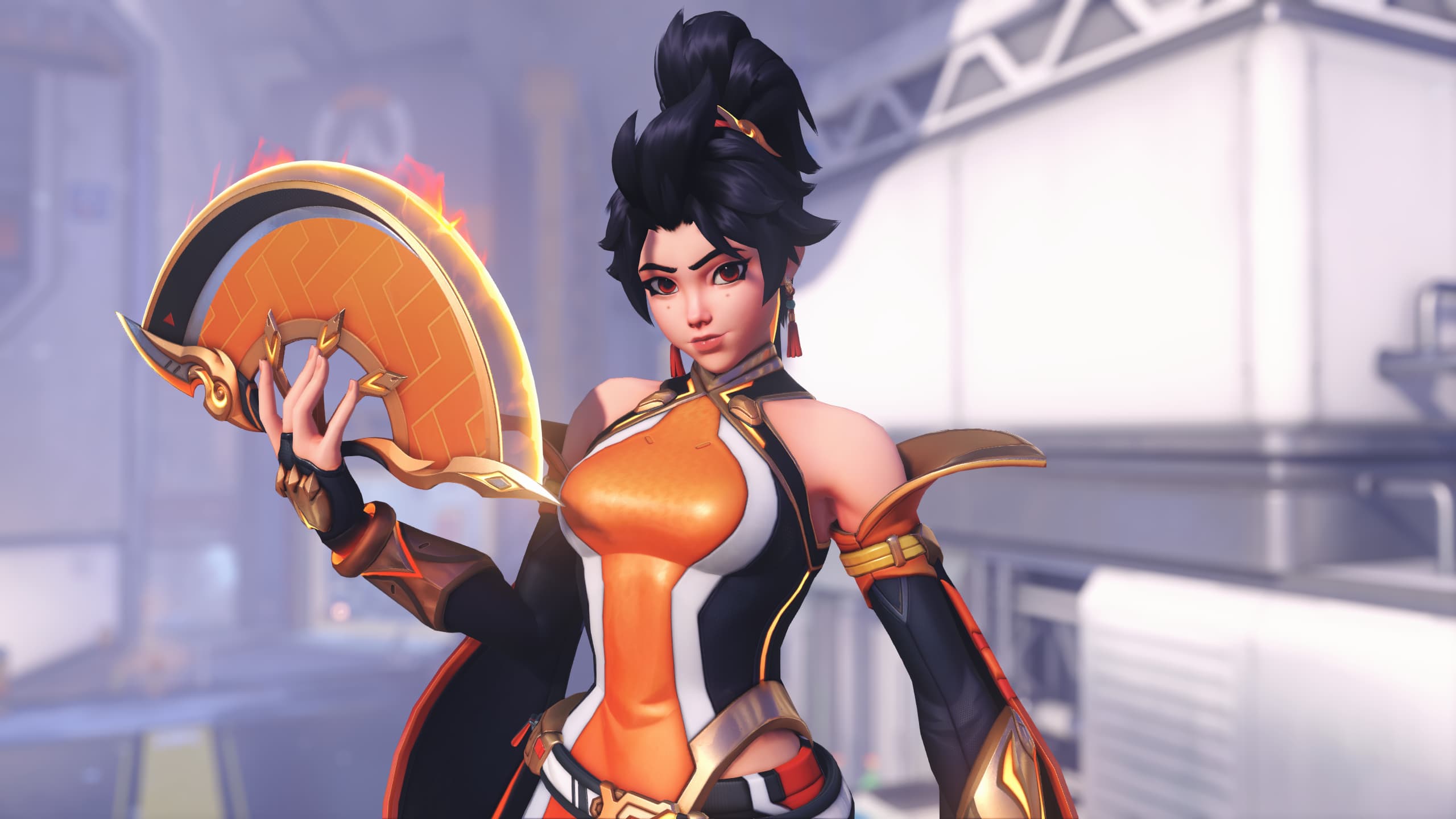 Overwatch hero Anran, with a fan that's on fire.