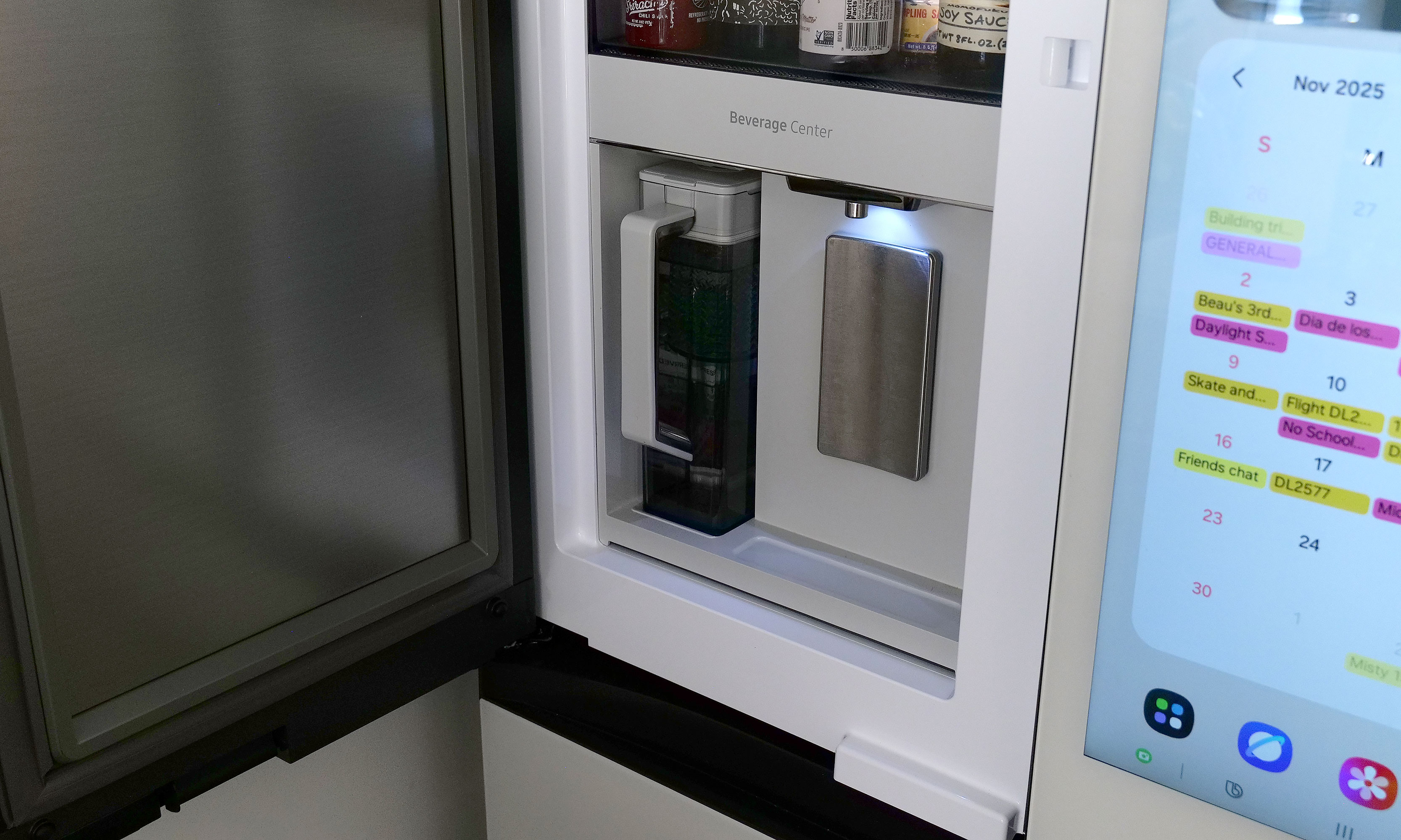 Samsung's Beverage Center features a traditional water dispenser and a built-in pitcher that automatically refills itself after each use. 
