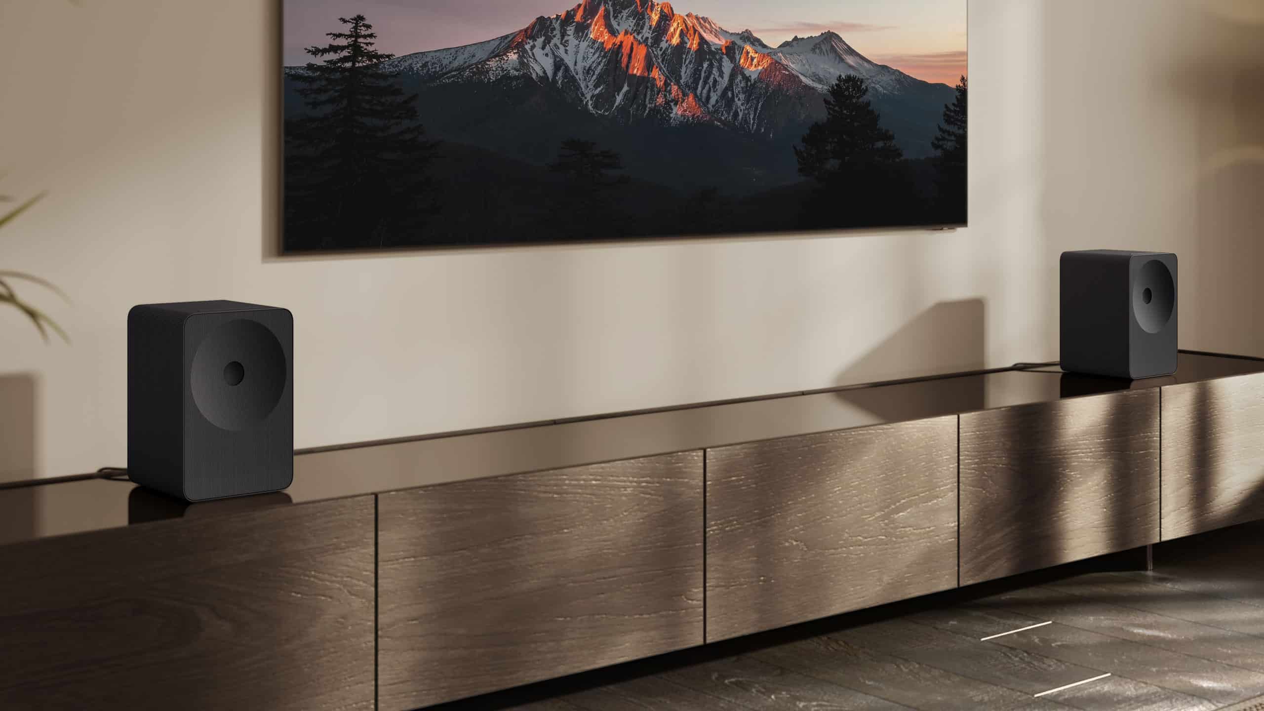 Two Music Studio 7 speakers being used with a TV