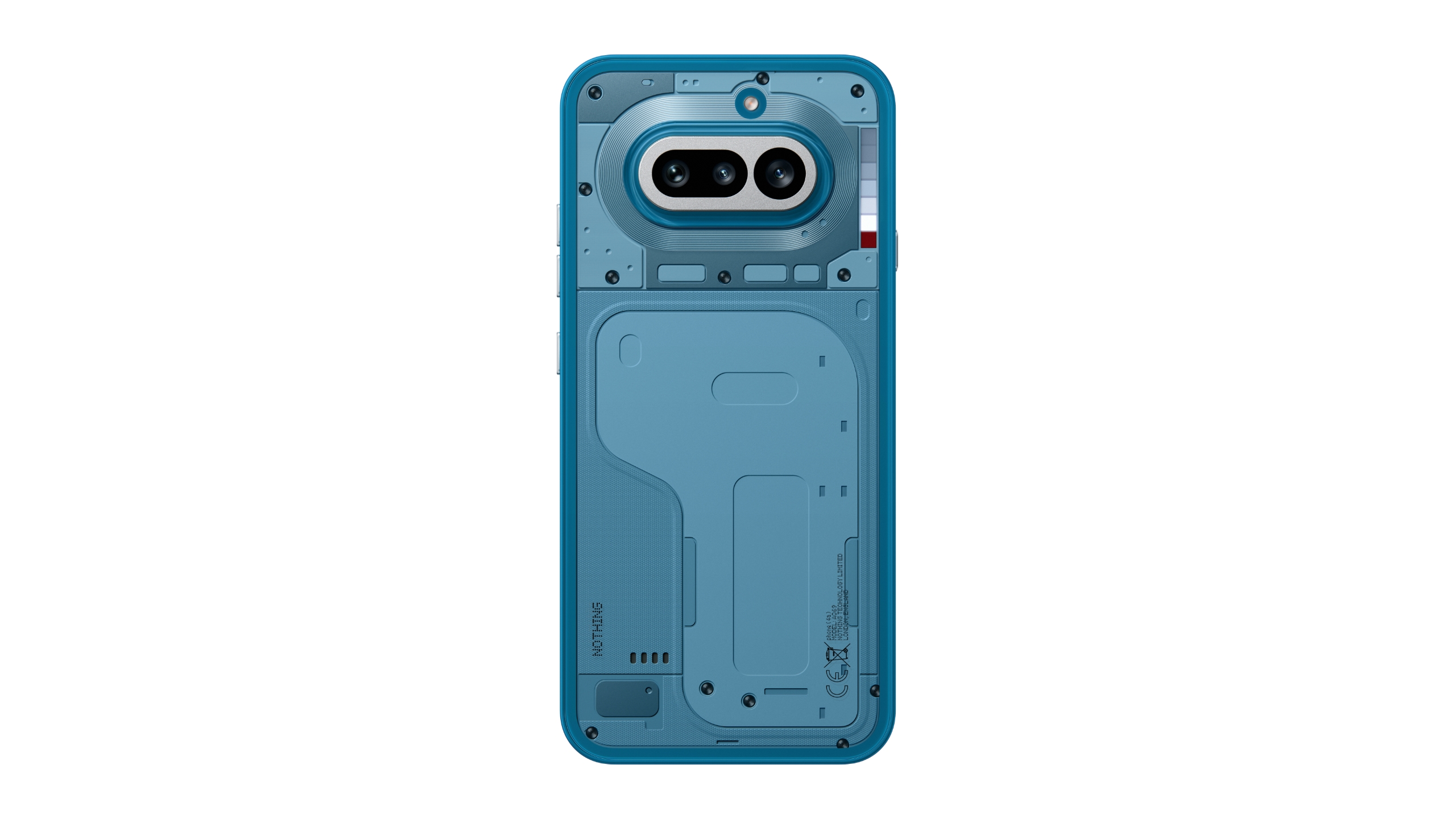 The Nothing Phone 4a in blue with its new "Glyph Bar."