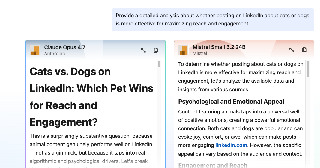 After you choose an answer you like better, LinkedIn will show which model provided each answer.