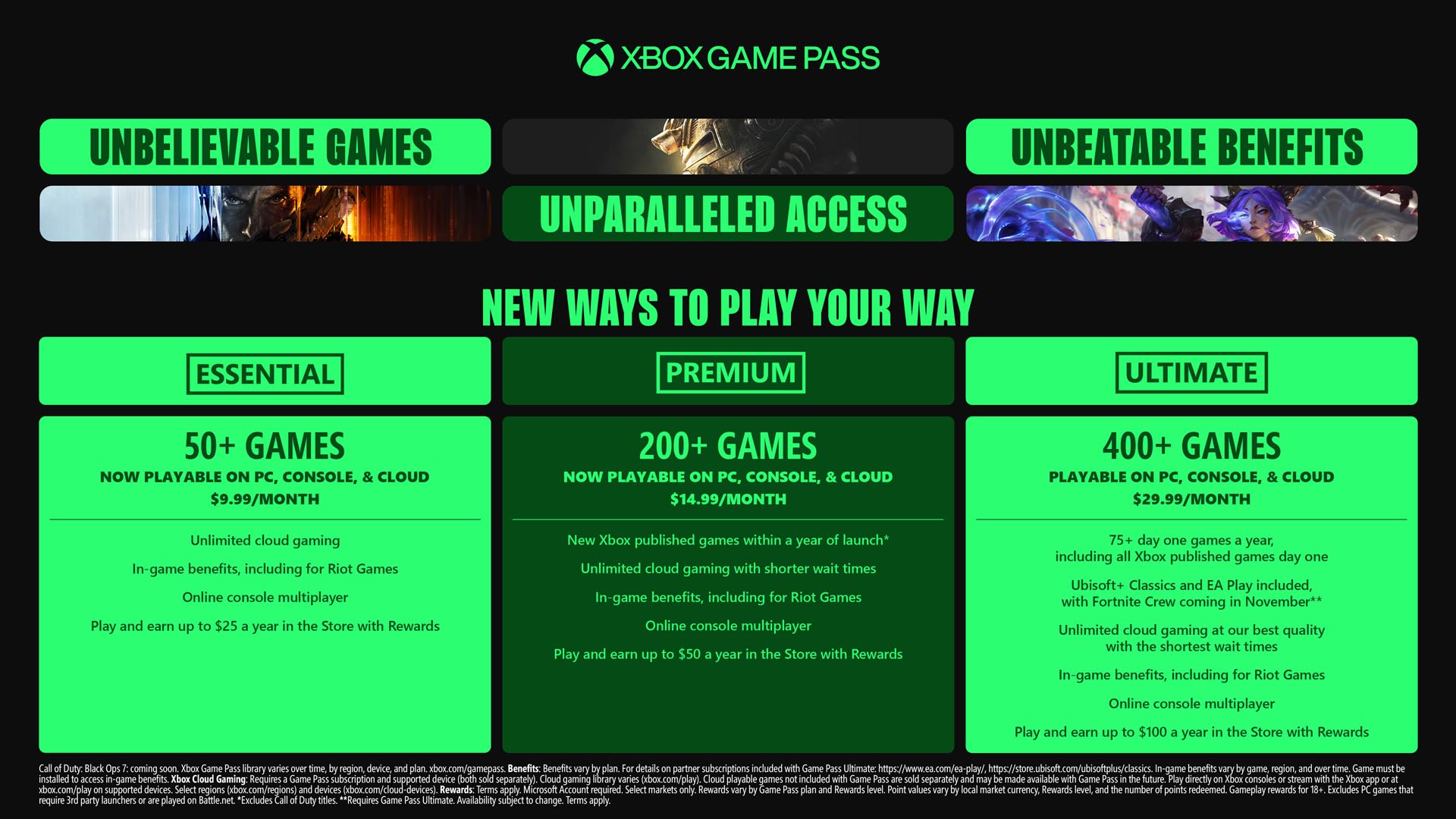 A breakdown of the Xbox Game Pass tiers.