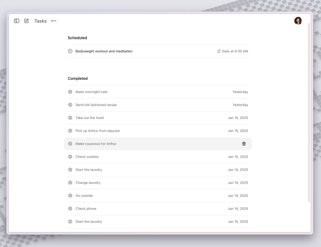 A screenshot of a task list in ChatGPT.