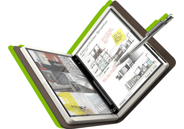 3D rendering of Microsoft Courtier folding tablet.