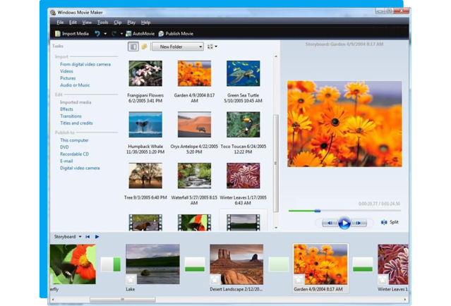 Screenshot of Windows Movie Maker.